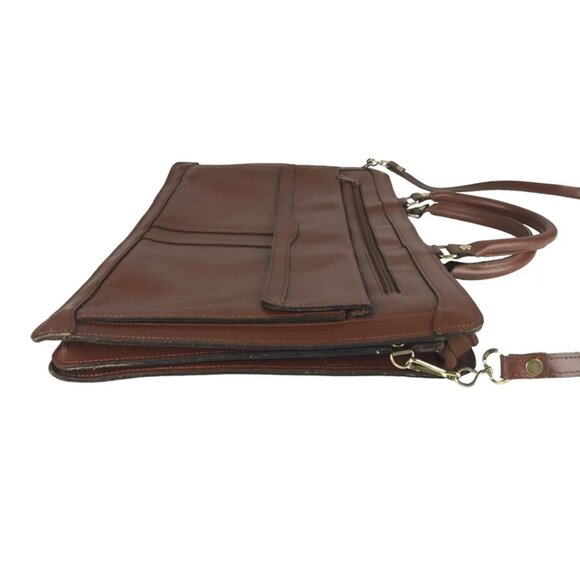 Unisex Brown Leather Pockets Dividers Detachable Strap Double‎ Handles Bag - Picture 2 of 9